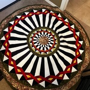 Geometric Patterned Quilt - Black, White, Red, Green